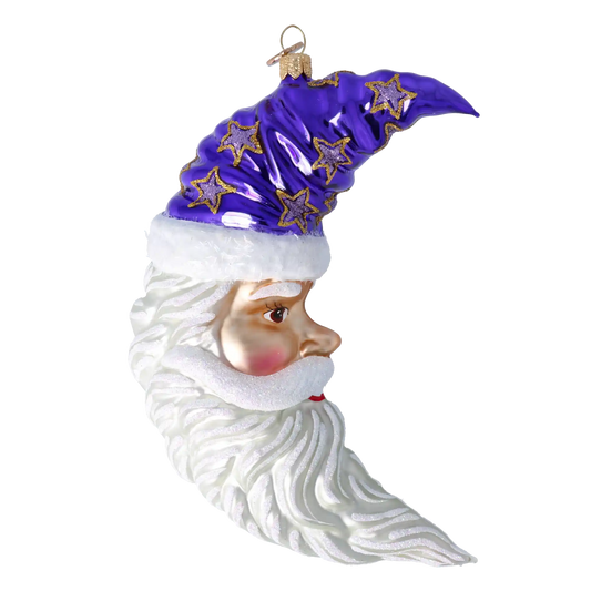 Moonlight Santa. Handmade Glass Christmas ornament Moon