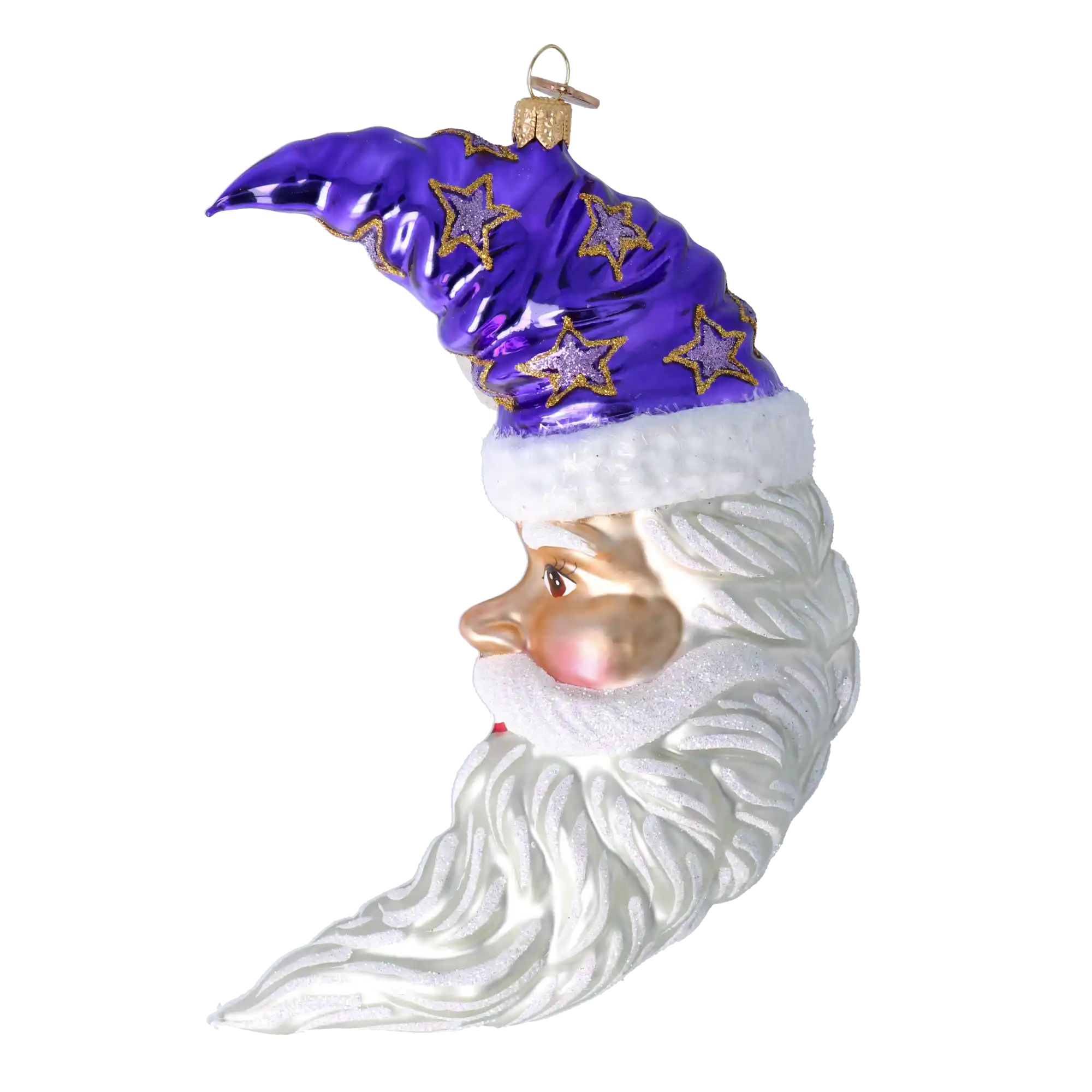 Moonlight Santa. Handmade Glass Christmas ornament Moon