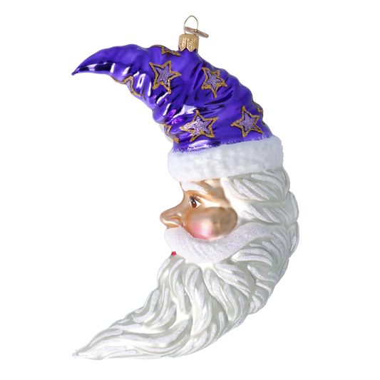 Moonlight Santa. Handmade Glass Christmas ornament Moon
