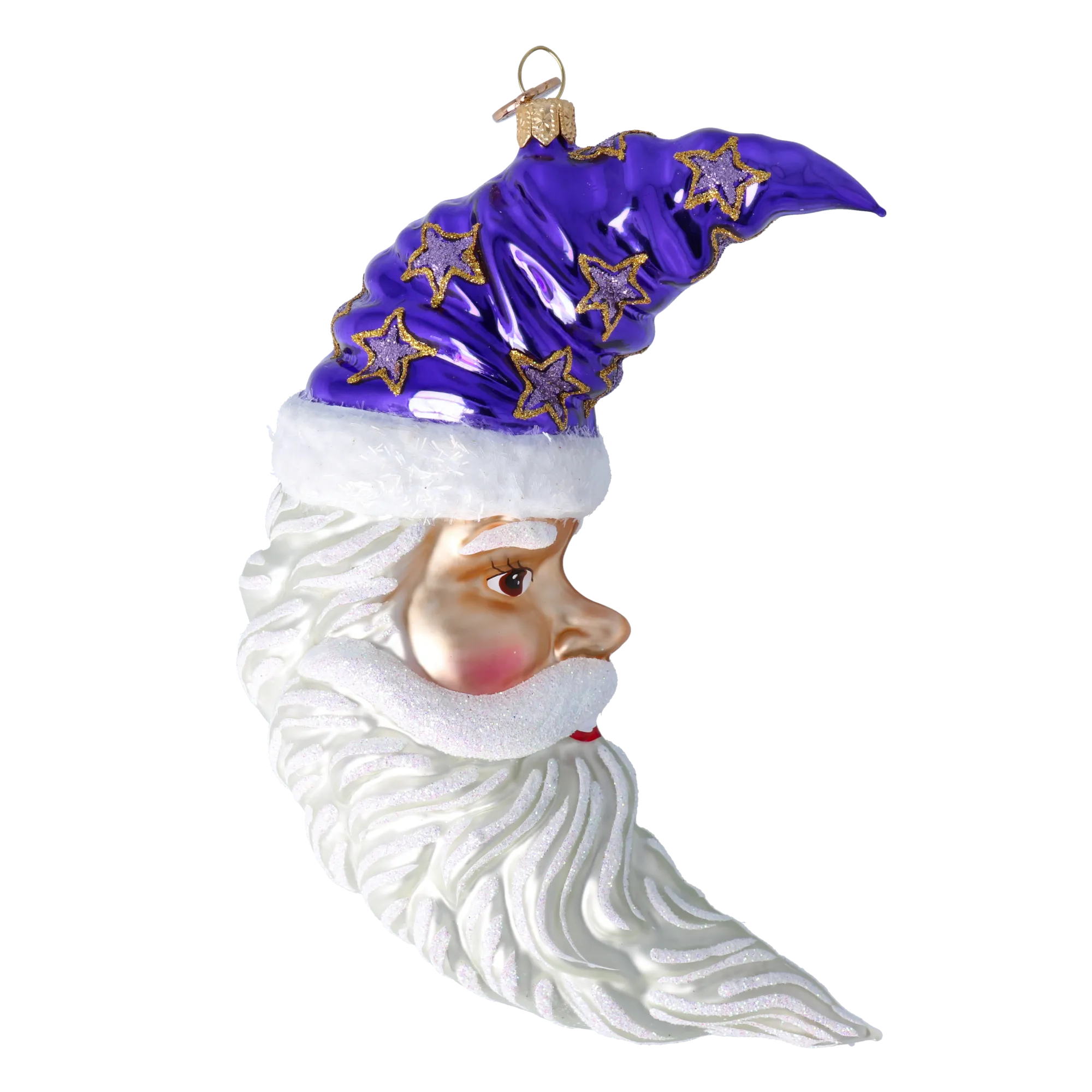 Moonlight Santa. Handmade Glass Christmas ornament Moon 2024-258