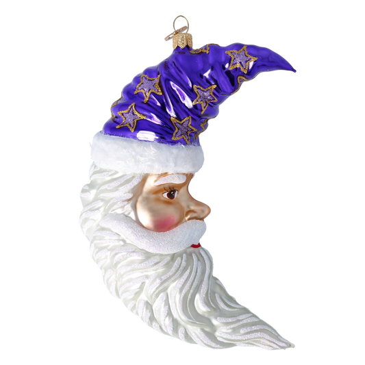 Moonlight Santa. Handmade Glass Christmas ornament Moon 2024-258