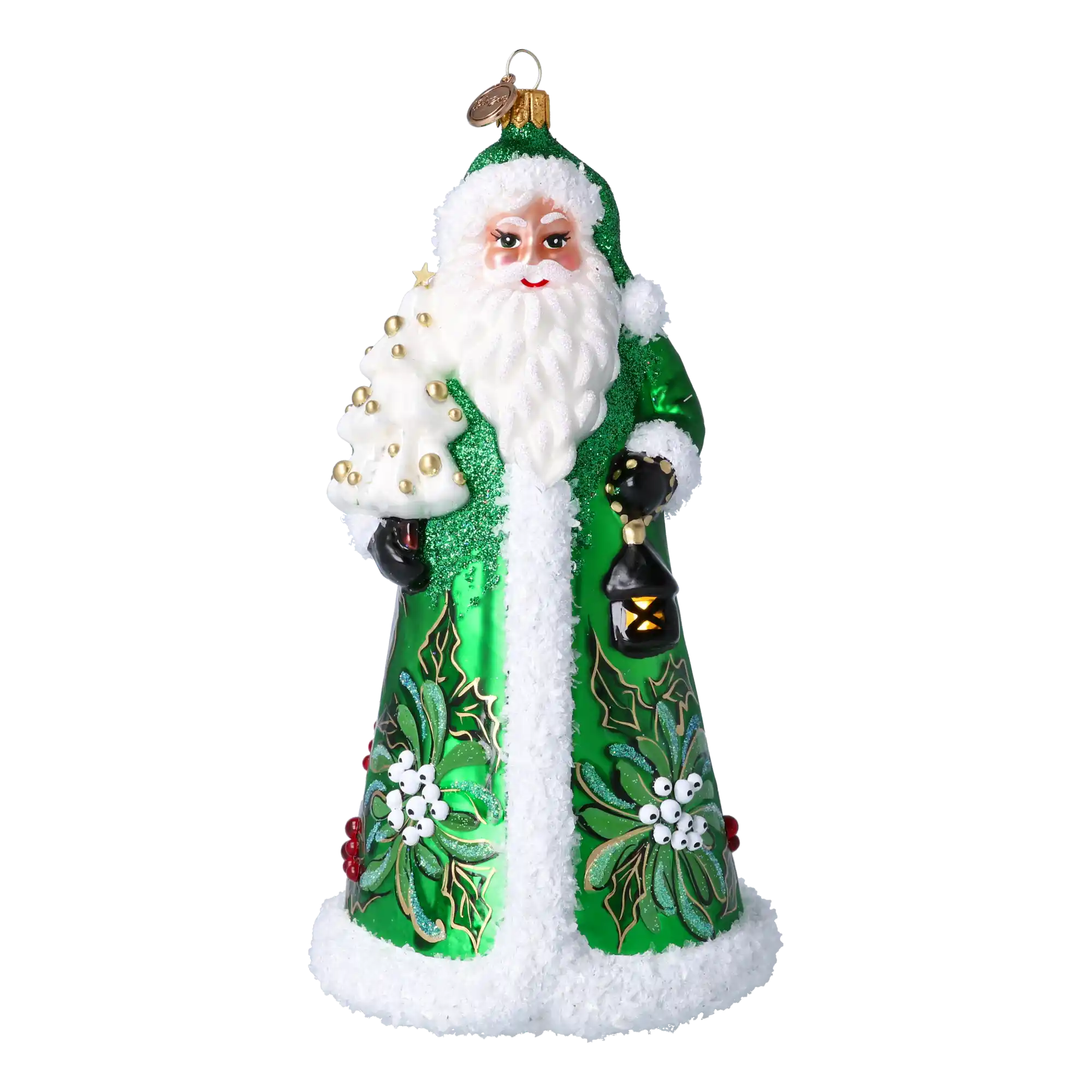 Christmas Green Santa Claus. Handmade Glass Christmas ornament.