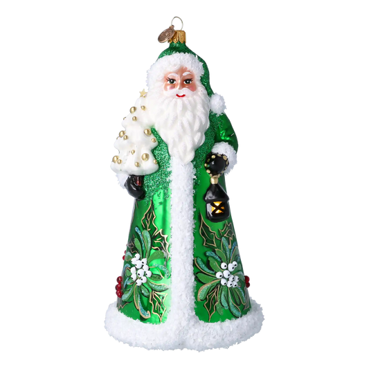 Christmas Green Santa Claus. Handmade Glass Christmas ornament.