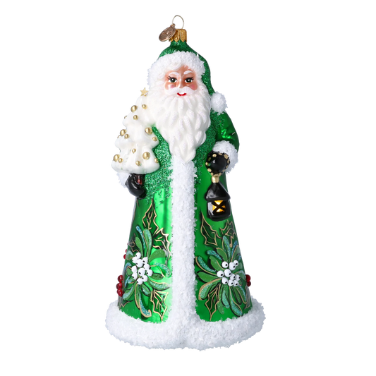 Christmas Green Santa Claus. Handmade Glass Christmas ornament. 2024-262