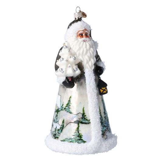 Winter Christmas Santa. Handmade Glass Christmas ornament.