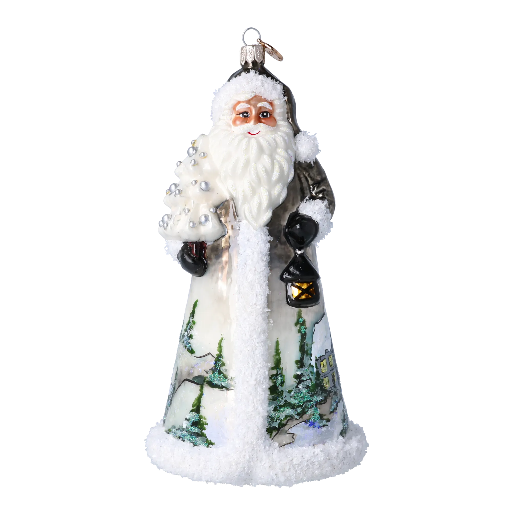 Winter Christmas Santa. Handmade Glass Christmas ornament. 2024-263