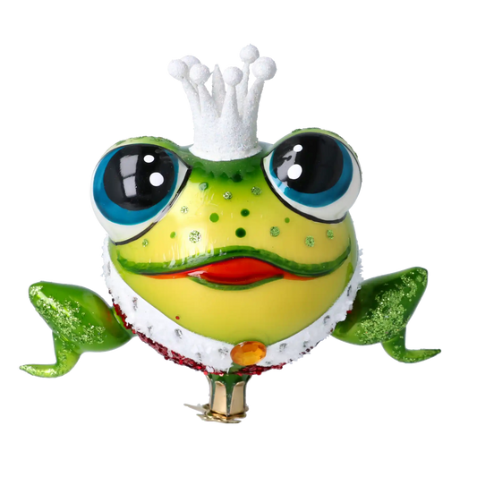 Royal Frog Prince. Handmade Glass Christmas ornament frog