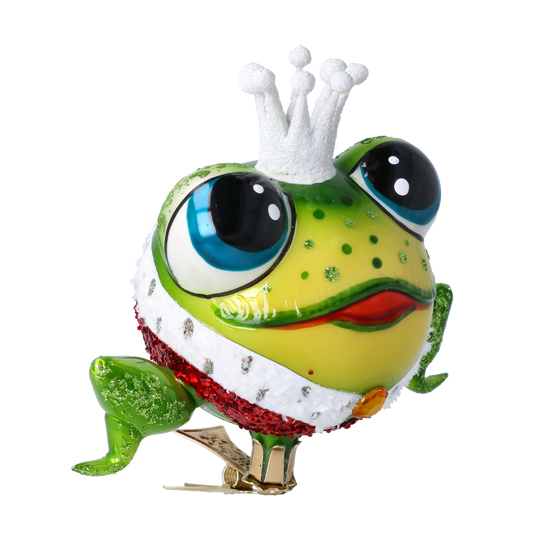 Royal Frog Prince. Handmade Glass Christmas ornament frog 2024-265
