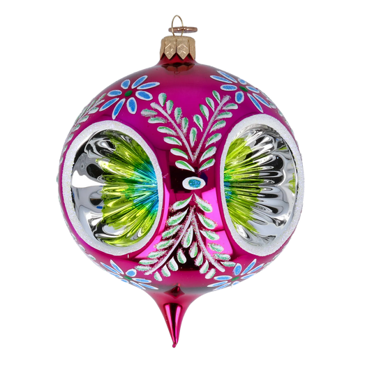 Headlights -Fuchsia skylight. Handmade Glass Christmas ornament. 2024-272