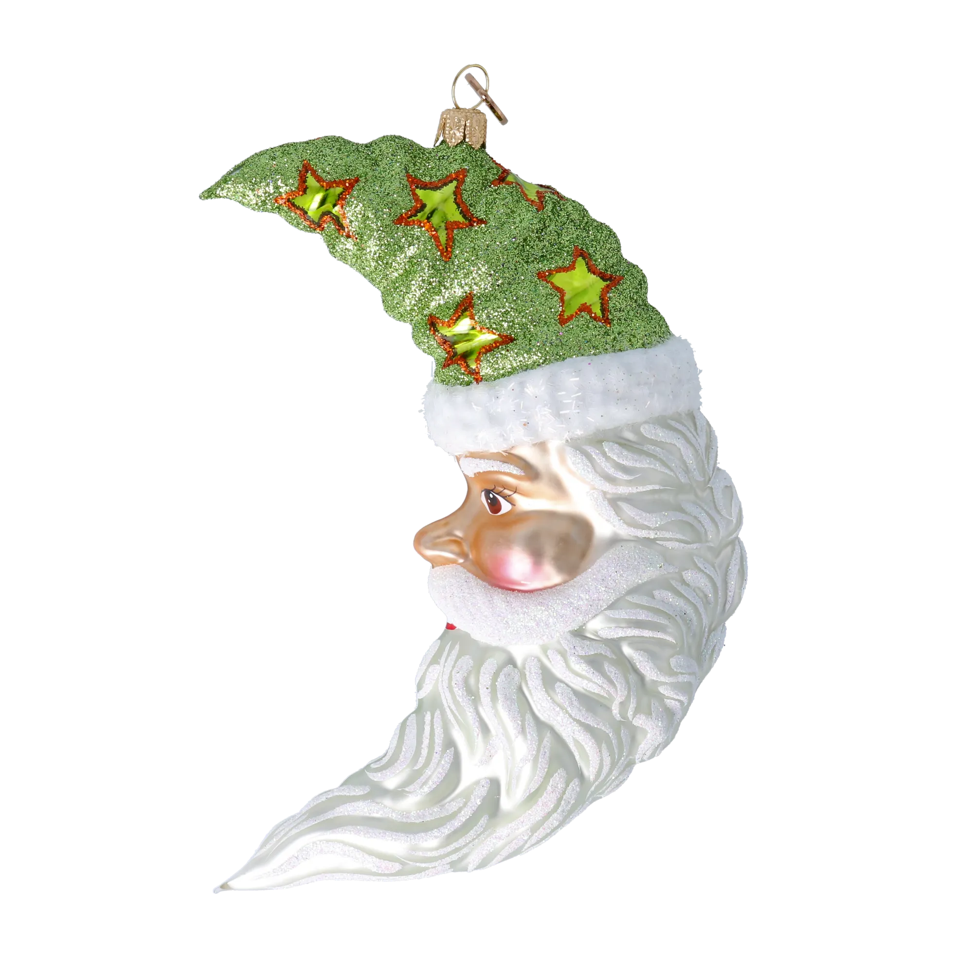 Lunar Santa - Star Glow Moon. Handmade Glass Christmas ornament. 2024-276