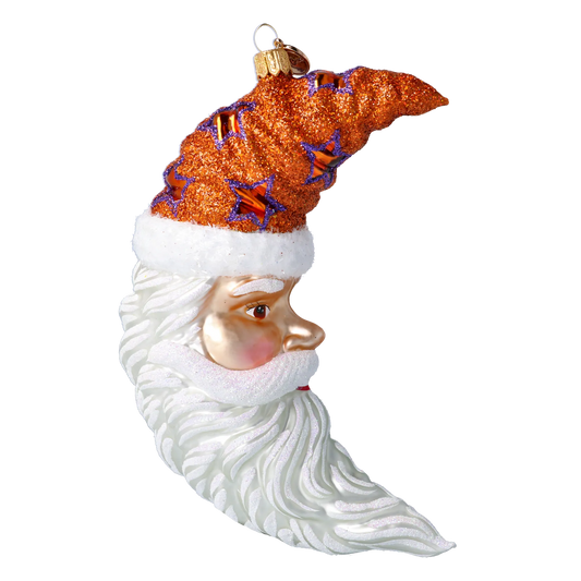 Moon Santa - Star Hat. Handmade Glass Christmas ornament. 2024-278