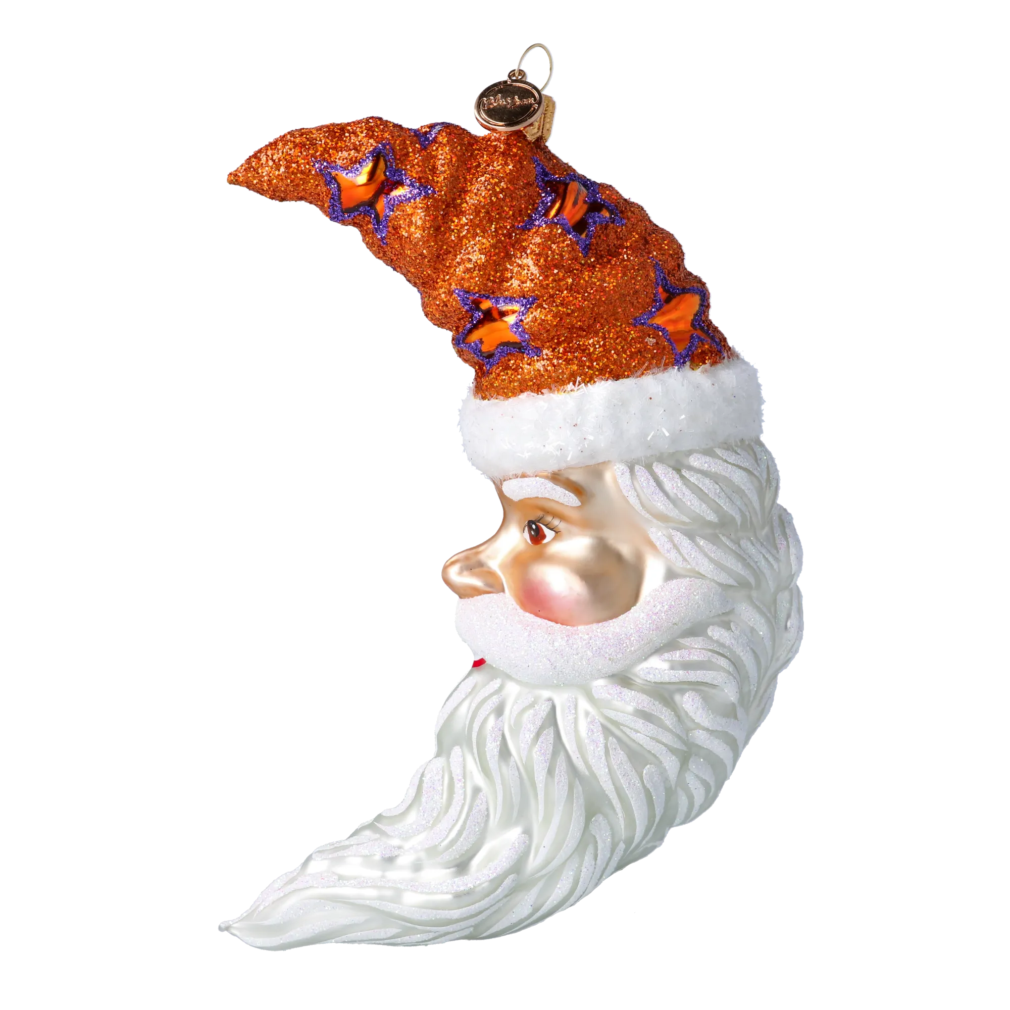 Moon Santa - Star Hat. Handmade Glass Christmas ornament. 2024-278