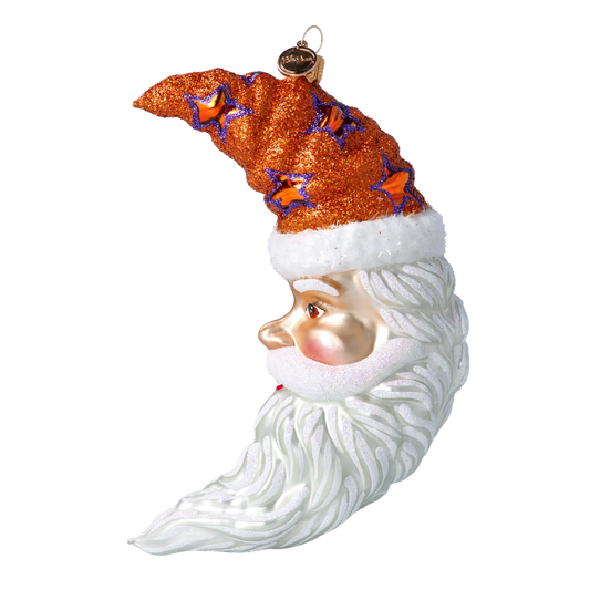 Moon Santa - Star Hat. Handmade Glass Christmas ornament. 2024-278