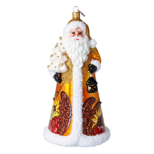 Thanksgiving Santa Claus. Handmade Glass Christmas ornament.