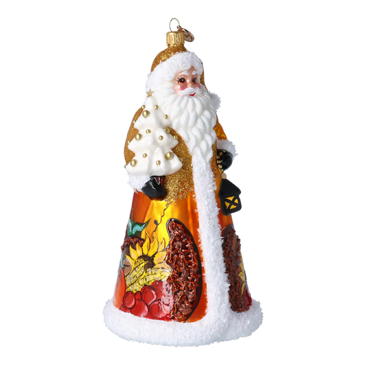 Thanksgiving Santa Claus. Handmade Glass Christmas ornament.