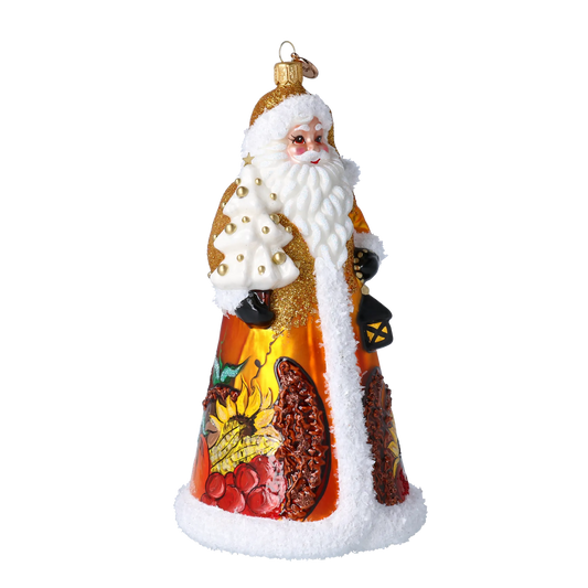 Thanksgiving Santa Claus. Handmade Glass Christmas ornament. 2024-284