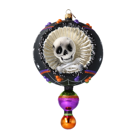 Drop - Skull - Dancing Shadows. Handmade Glass Christmas ornament. 2024-318
