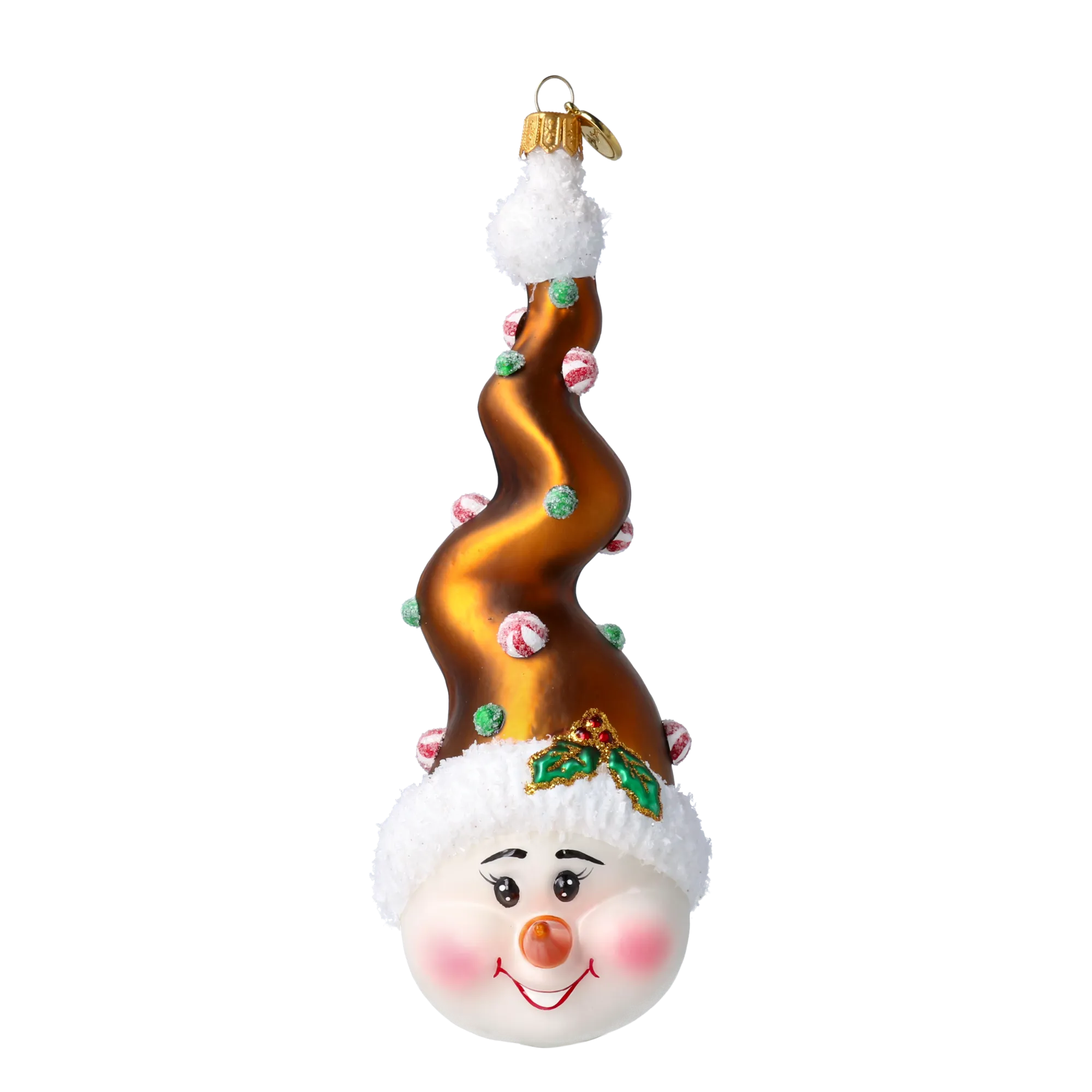 Candy Capped Snowman Handmade Glass Christmas ornament 2025-005