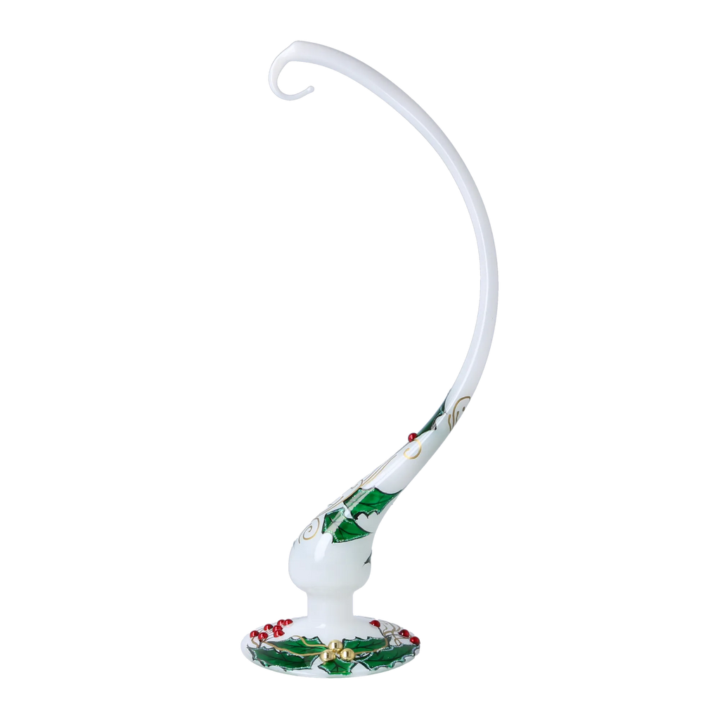 Alabaster Holly Poise | Hand-Painted Glass Ornament | Blubom 2025-006