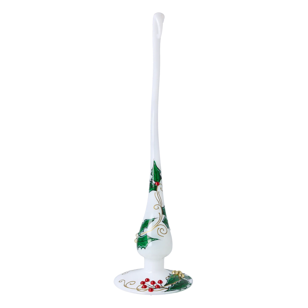 Alabaster Holly Poise | Hand-Painted Glass Ornament | Blubom 2025-006