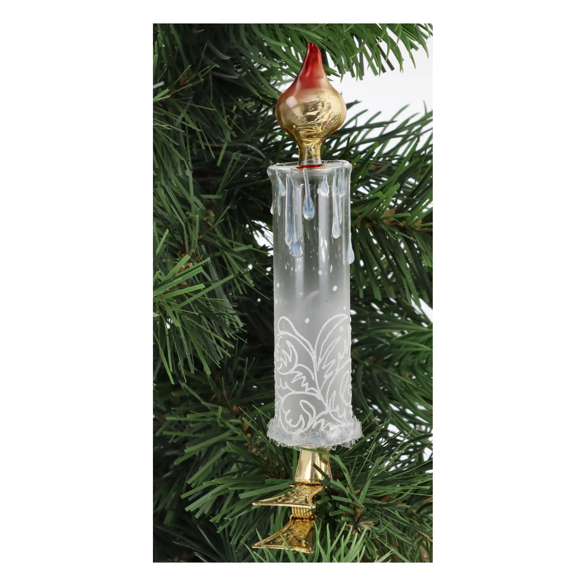 Frosted Crimson Flame Candle Premium christmas glass ornament 2025-015