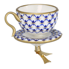 Imperial Azure Lattice | Hand-Painted Glass Ornament | Blubom 2025-042