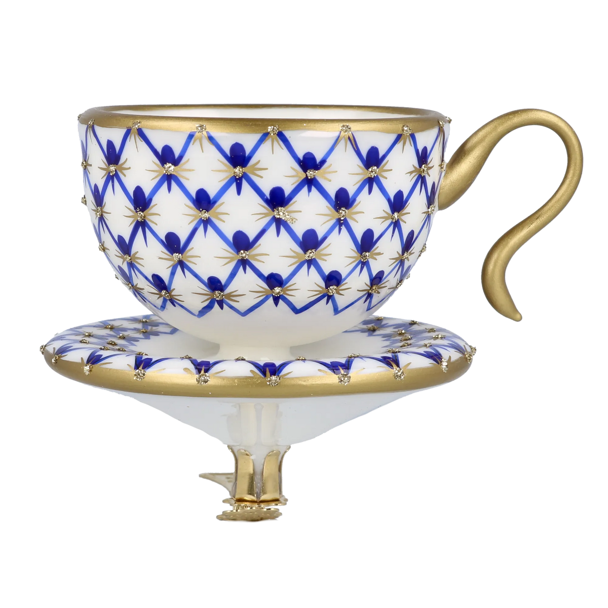 Imperial Azure Lattice | Hand-Painted Glass Ornament | Blubom 2025-042