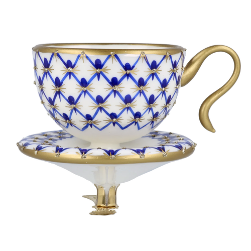 Imperial Azure Lattice | Hand-Painted Glass Ornament | Blubom 2025-042