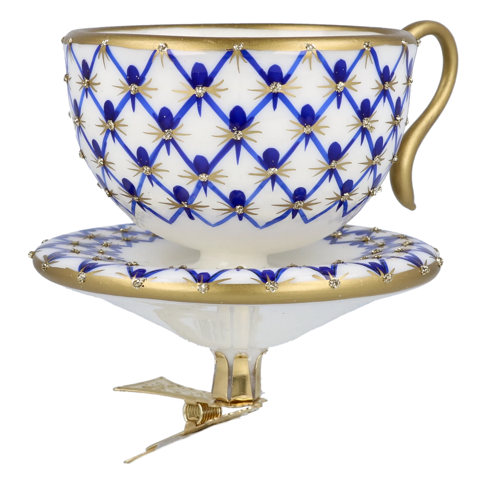 Imperial Azure Lattice | Hand-Painted Glass Ornament | Blubom 2025-042