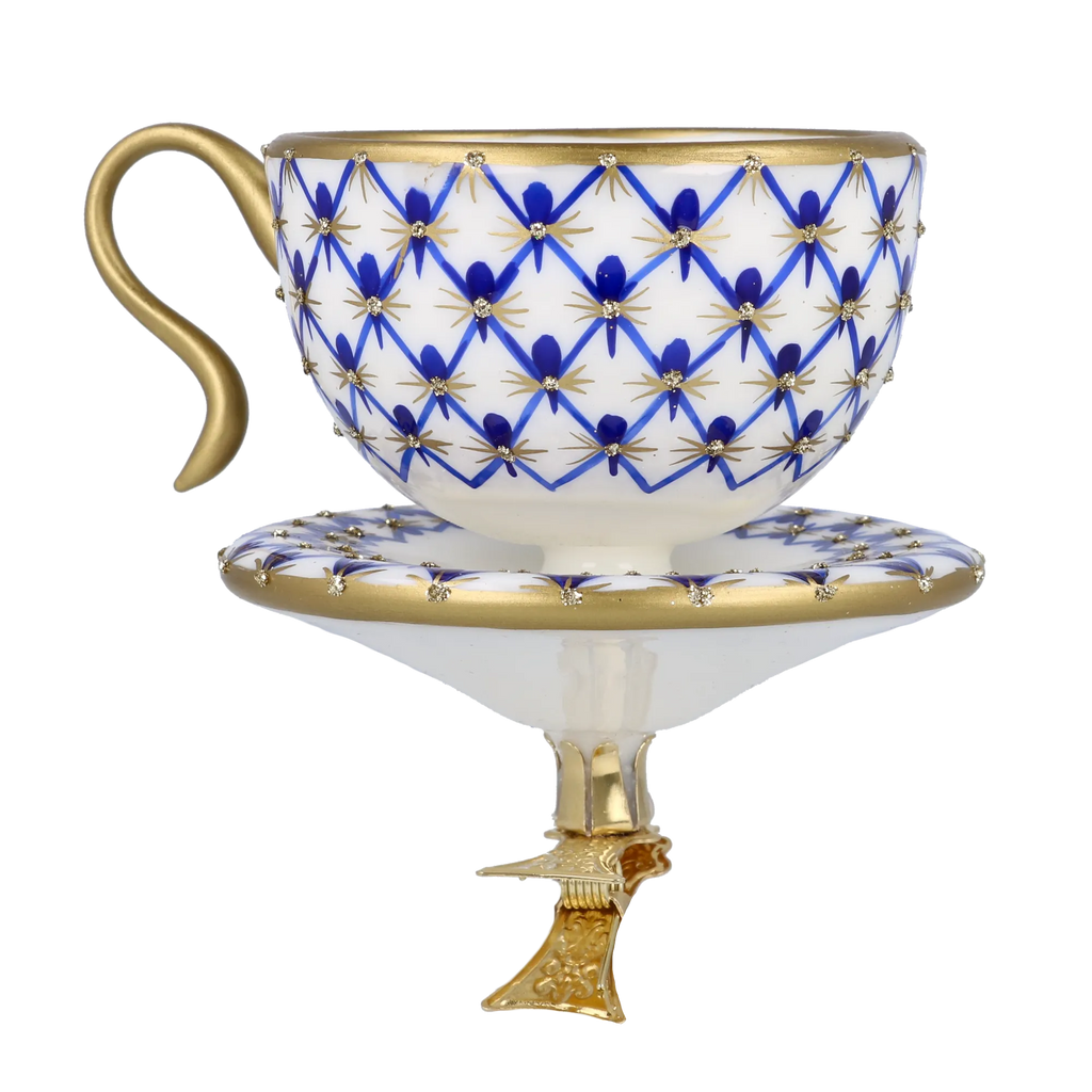 Imperial Azure Lattice | Hand-Painted Glass Ornament | Blubom 2025-042