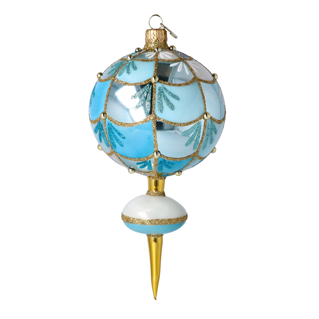 Azure Glacial Echo | Hand-Painted Glass Ornament | Blubom 2025-047
