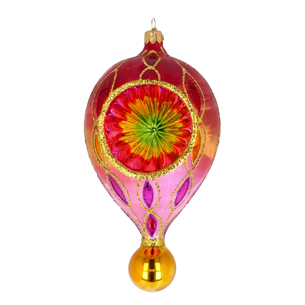 Crimson Solstice Echo | Hand-Painted Glass Ornament | Blubom 2025-112
