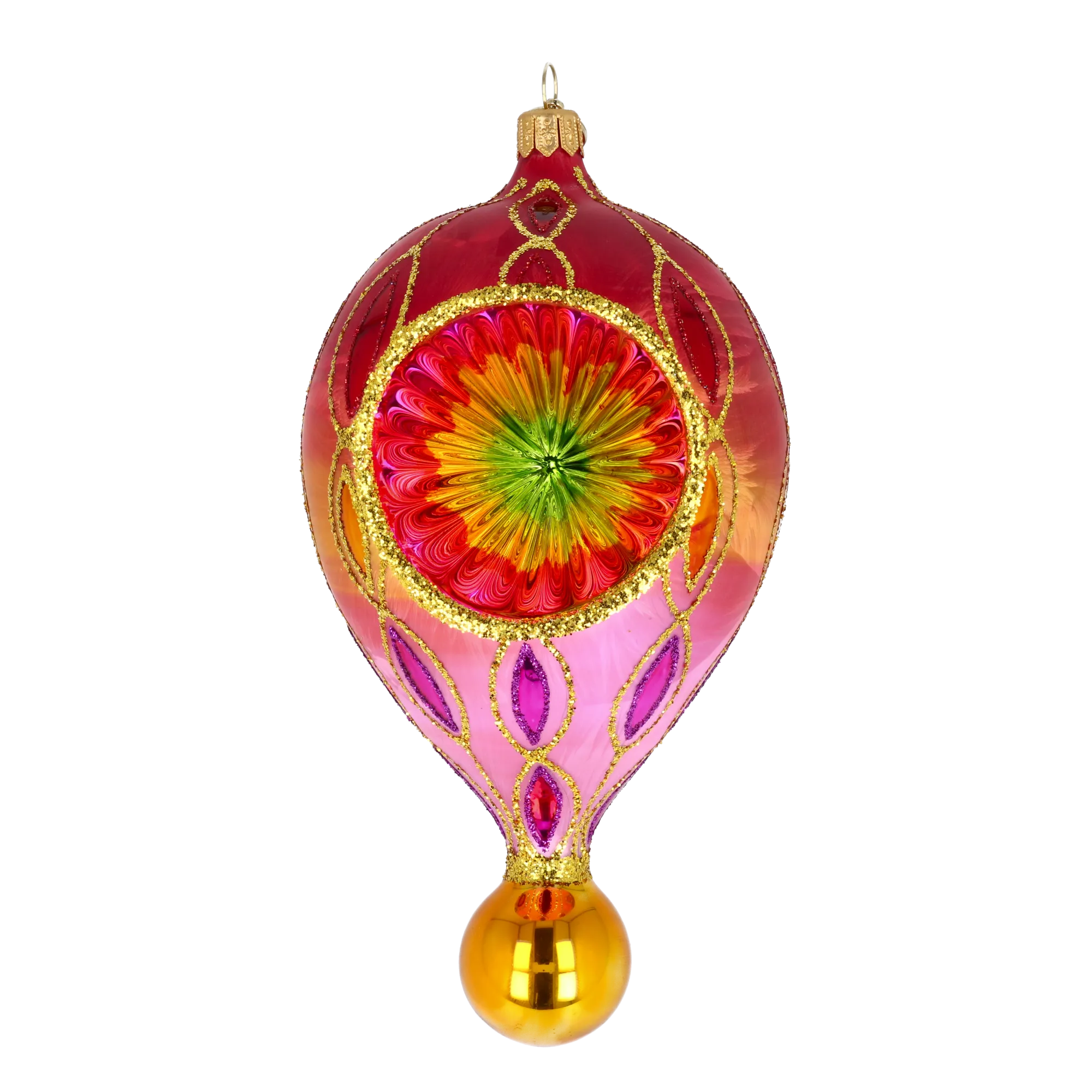 Crimson Solstice Echo | Hand-Painted Glass Ornament | Blubom 2025-112