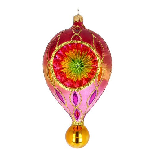 Crimson Solstice Echo | Hand-Painted Glass Ornament | Blubom 2025-112