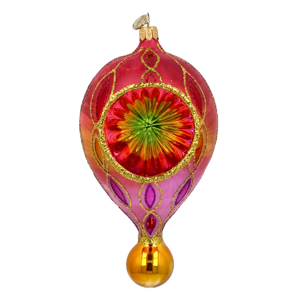 Crimson Solstice Echo | Hand-Painted Glass Ornament | Blubom 2025-112
