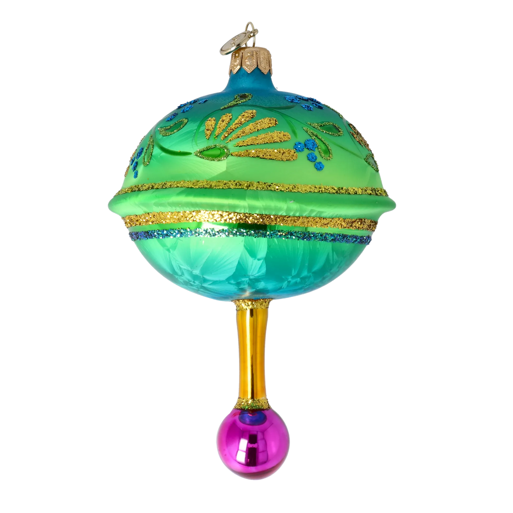Teal Garden Nocturne | Hand-Painted Glass Ornament | Blubom 2025-120