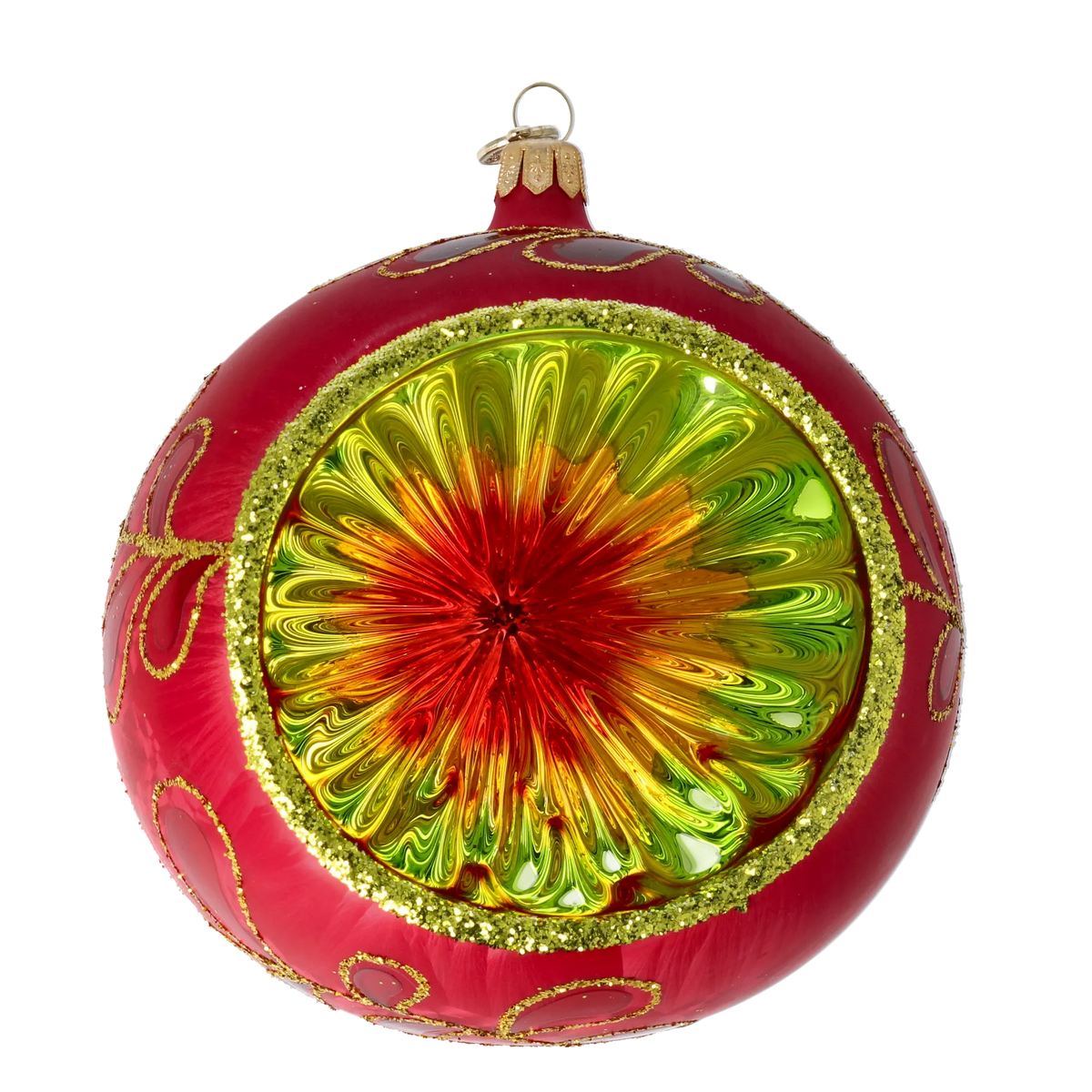 Crimson Solar Resonance | Hand-Painted Glass Ornament | Blubom 2025-123