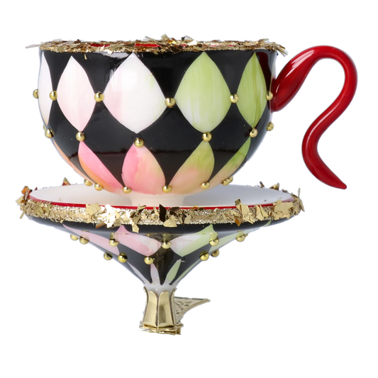 Royal Tea Delight Tea cup Ornament Handmade Glass Christmas ornament 2025-124