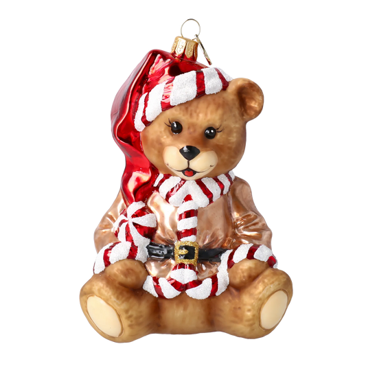 Golden Santa Teddy Premium christmas glass ornament 2025-184