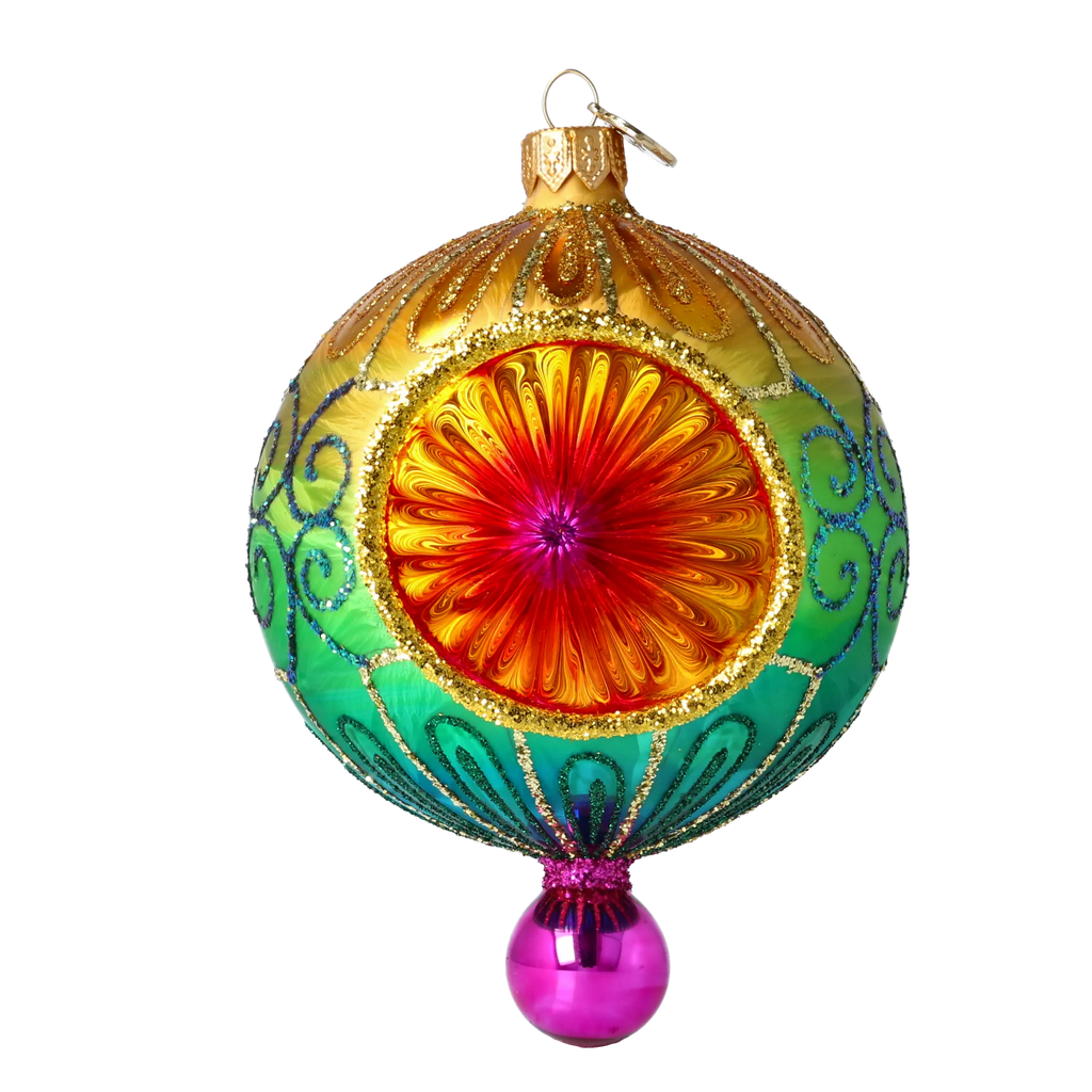Saffron Meridian Bloom | Hand-Painted Glass Ornament | Blubom 2025-188