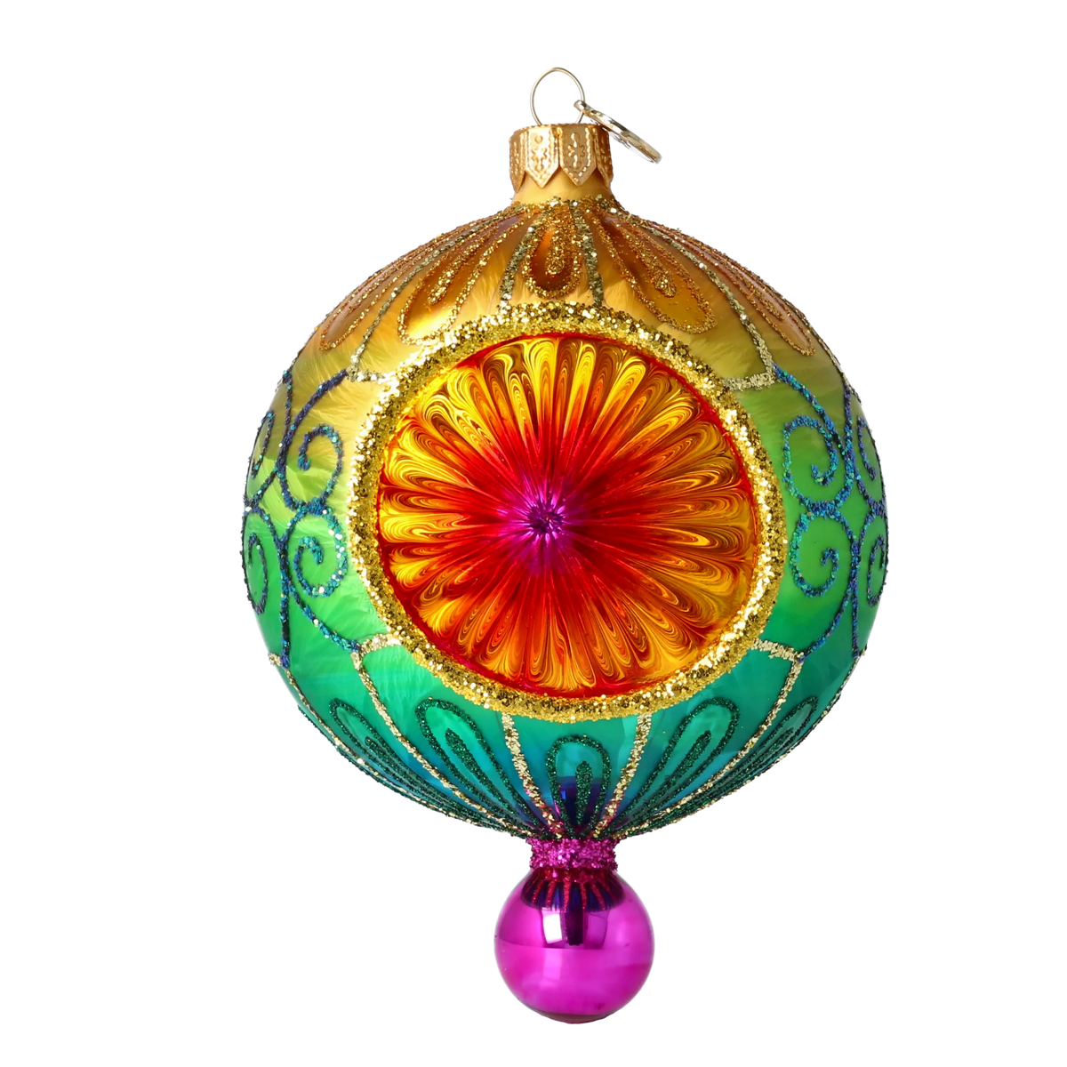 Saffron Meridian Bloom | Hand-Painted Glass Ornament | Blubom 2025-188