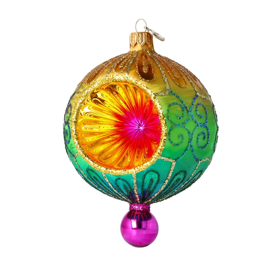 Saffron Meridian Bloom | Hand-Painted Glass Ornament | Blubom 2025-188