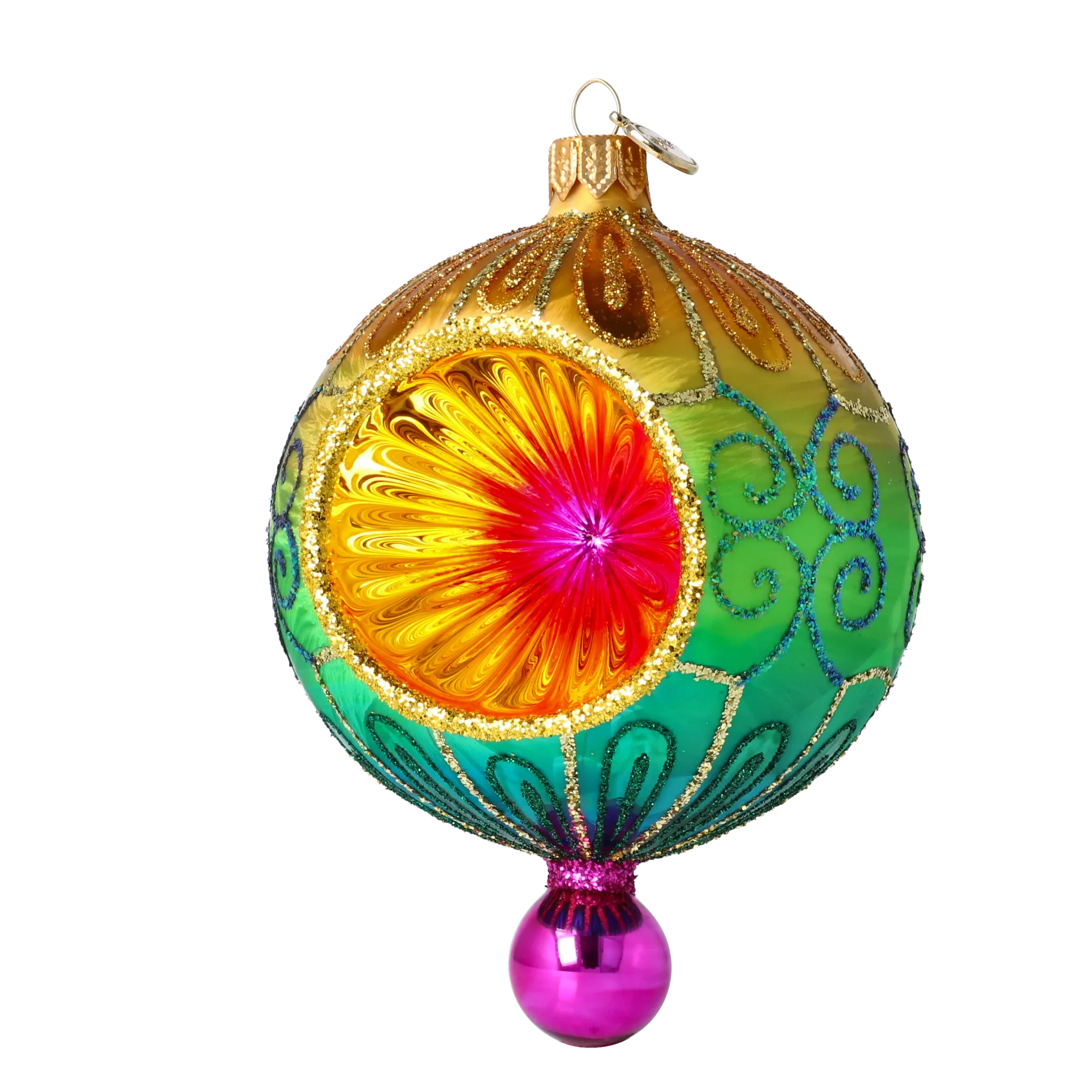 Saffron Meridian Bloom | Hand-Painted Glass Ornament | Blubom 2025-188