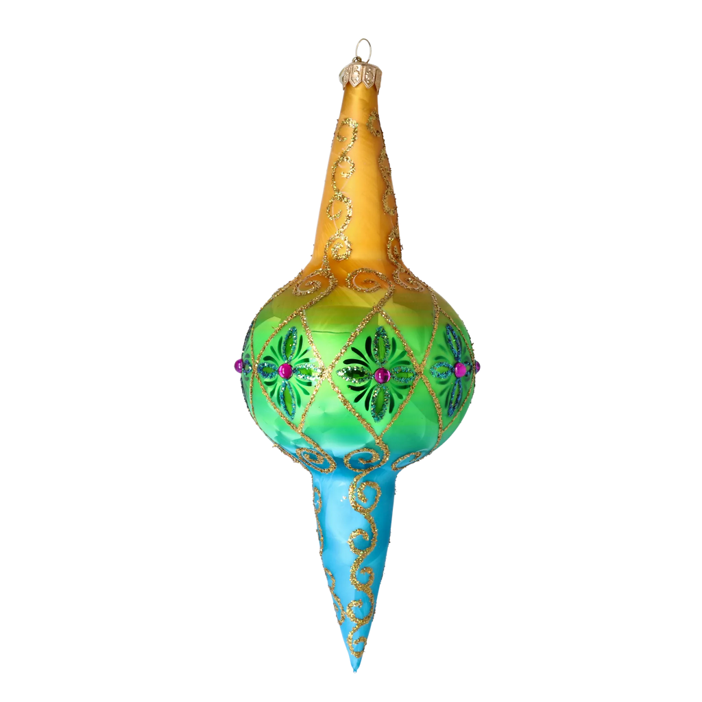 Saffron Tide Echo | Hand-Painted Glass Ornament | Blubom 2025-192
