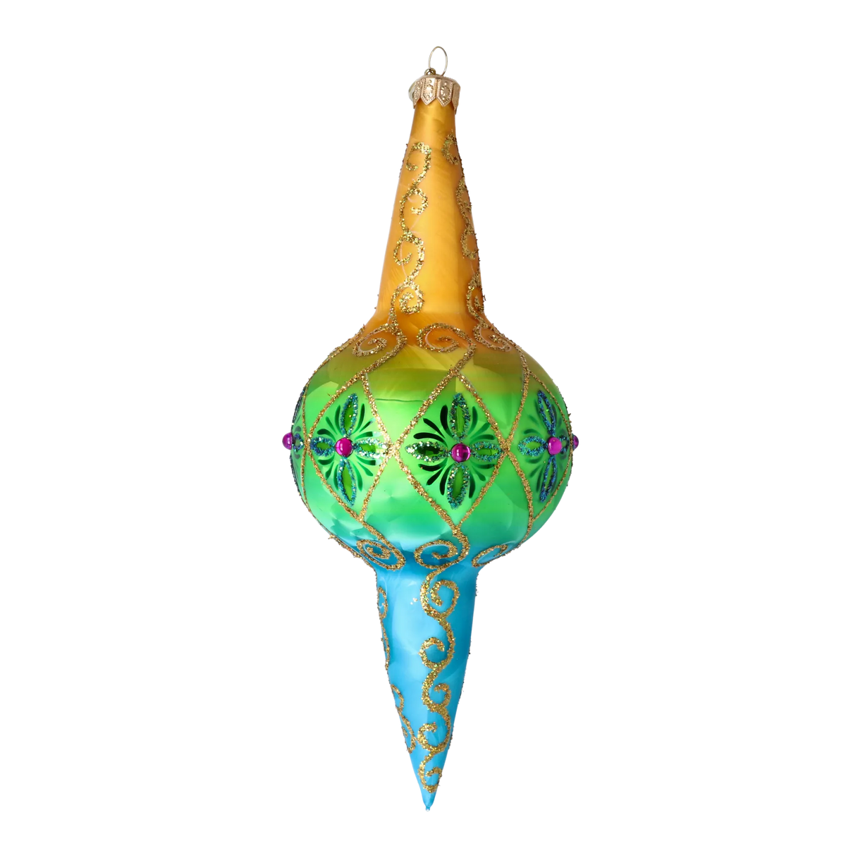 Saffron Tide Echo | Hand-Painted Glass Ornament | Blubom 2025-192