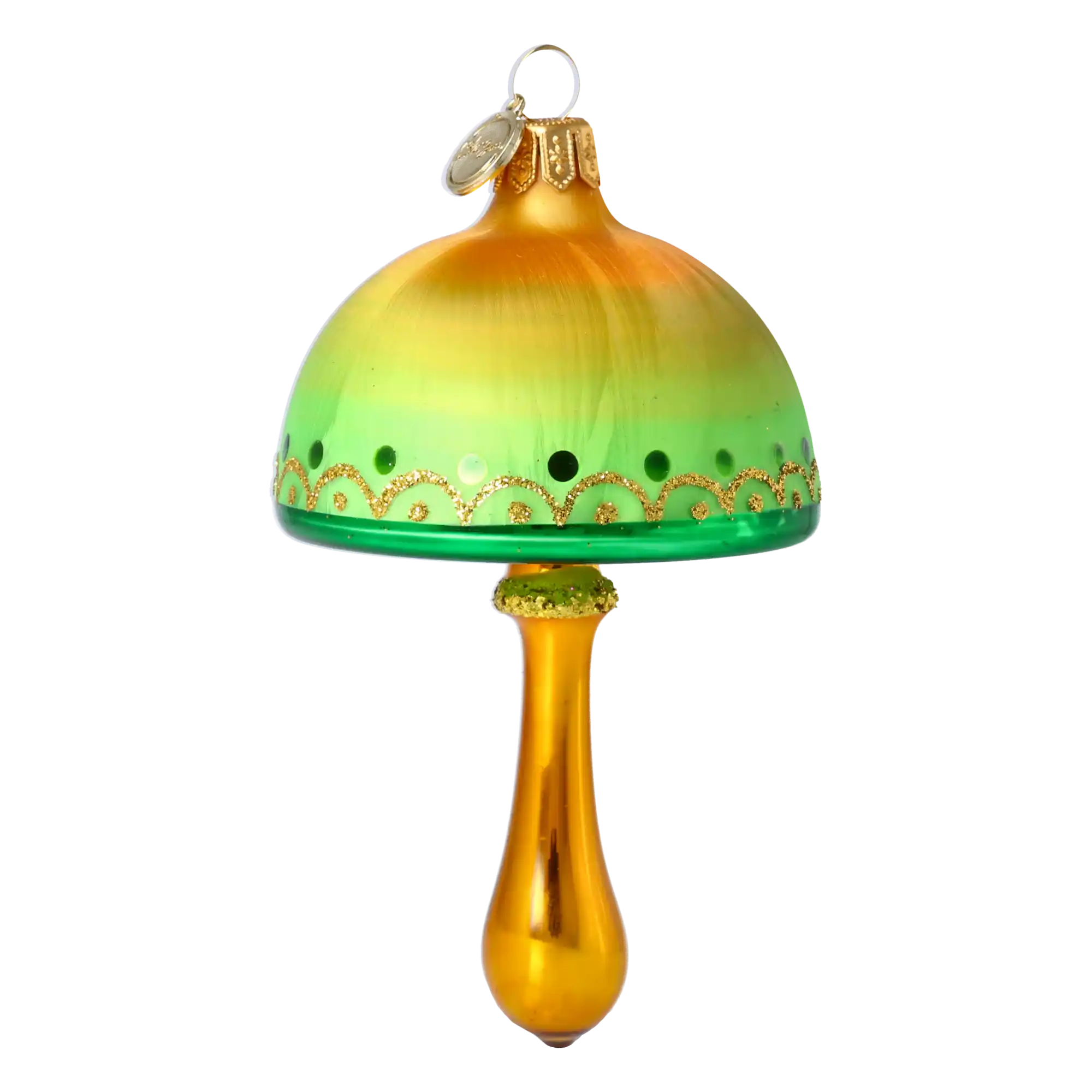 Mossgold Cap Toadstool Handmade Glass Christmas ornament