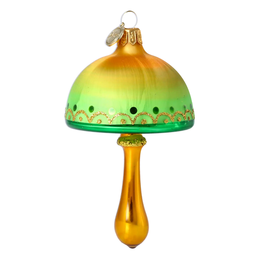 Mossgold Cap Toadstool Handmade Glass Christmas ornament