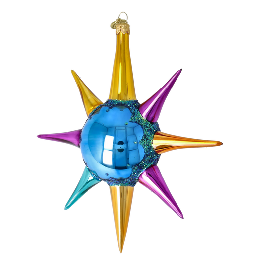 Blue Jewel Sunburst Glass Christmas ornament free blowing PRE-ORDER 2026-068