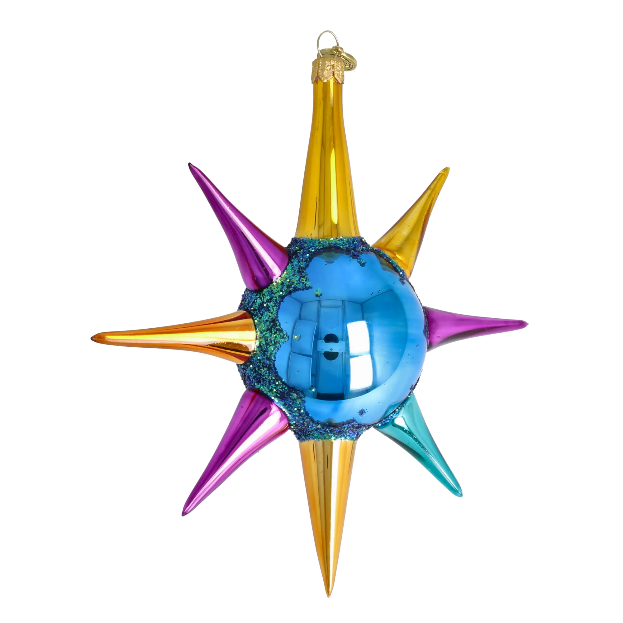 Blue Jewel Sunburst Glass Christmas ornament free blowing PRE-ORDER 2026-068