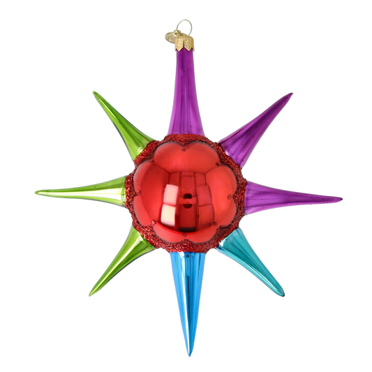 Ruby Prism Sunburst. Christmas ornament free blowing PRE-ORDER 2026-069